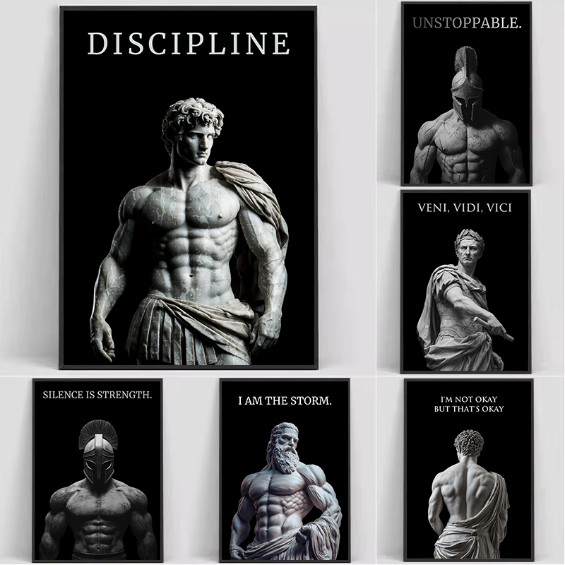 Home Gym Quotes - Retro Spartan Warrior Caesar Roman Statue